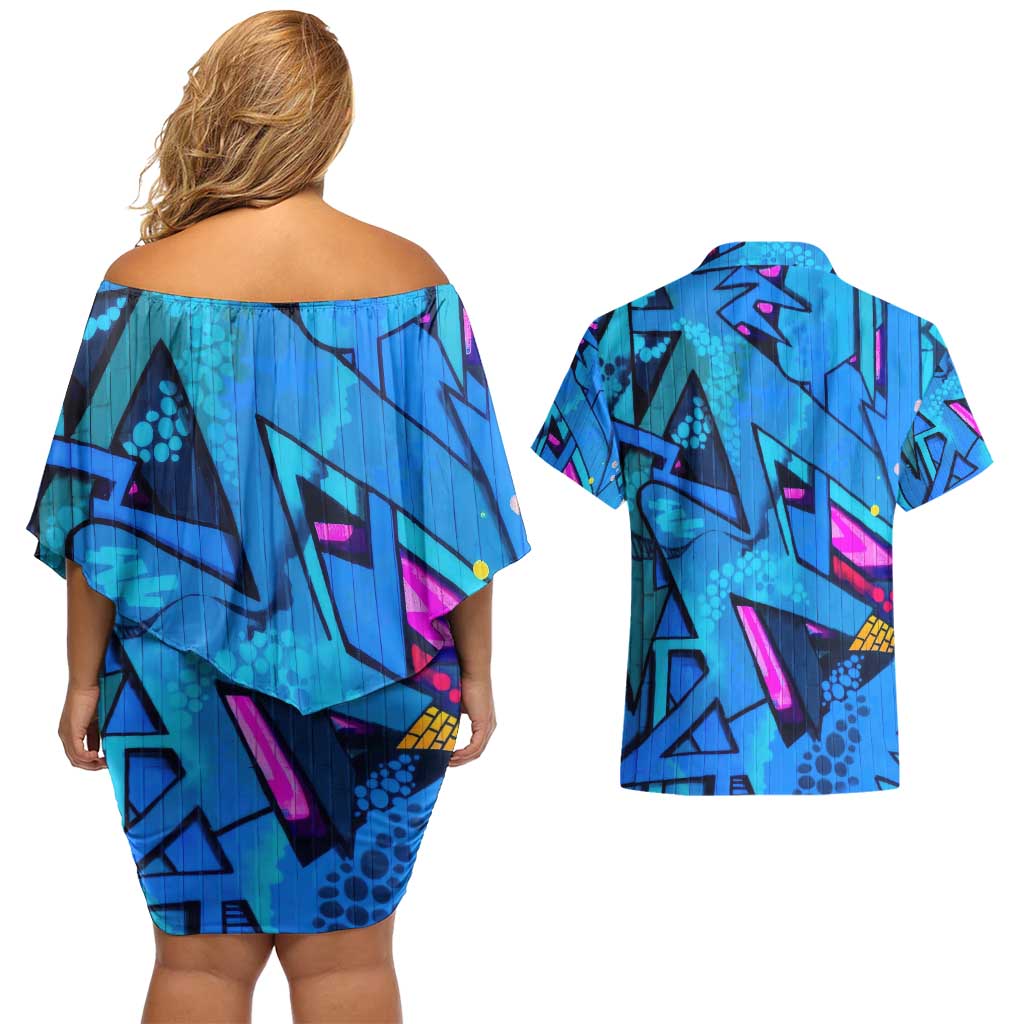 Naruto Akatsuki Urban Grafitti Pain Couples Matching Off Shoulder Short Dress and Hawaiian Shirt Anime  Mix Abstract Style
