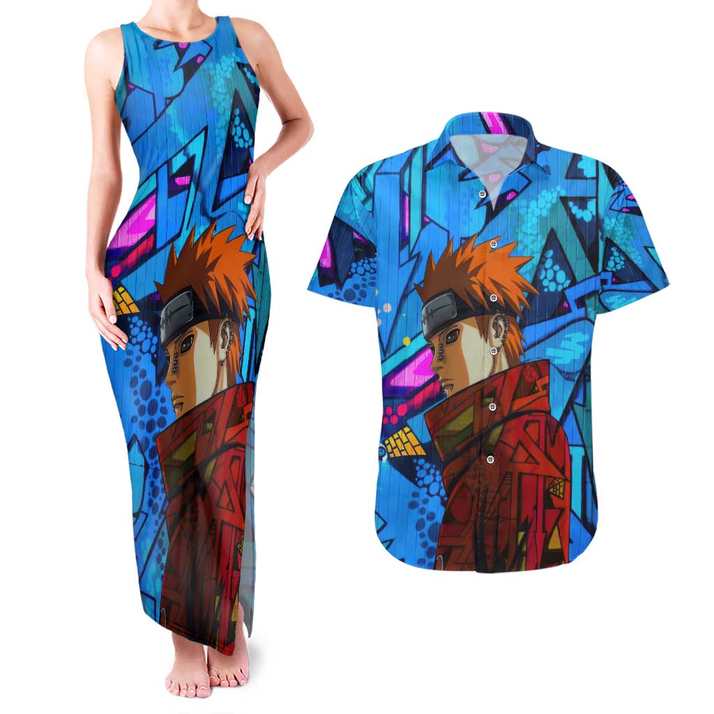 Naruto Akatsuki Urban Grafitti Pain Couples Matching Tank Maxi Dress and Hawaiian Shirt Anime  Mix Abstract Style