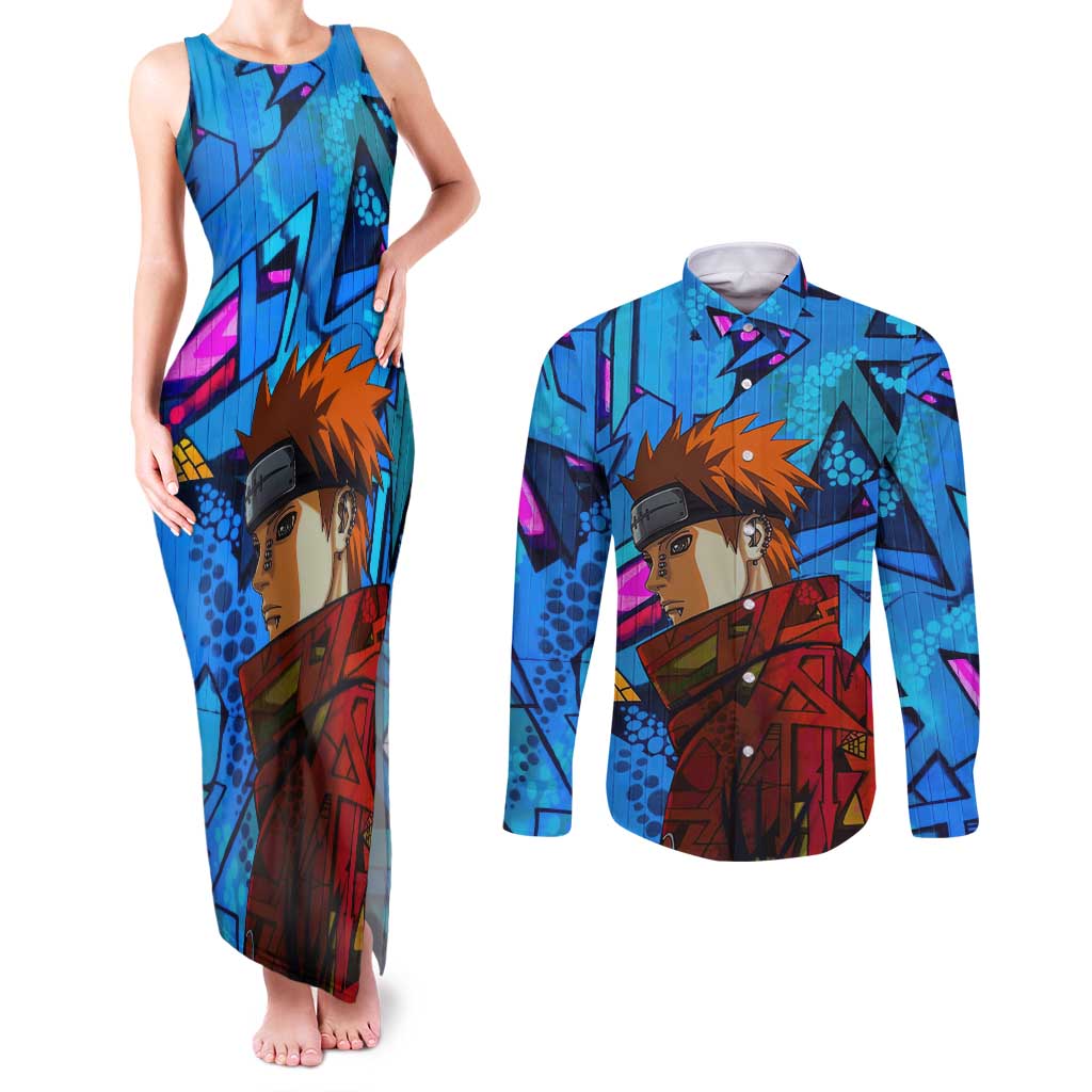 Naruto Akatsuki Urban Grafitti Pain Couples Matching Tank Maxi Dress and Long Sleeve Button Shirt Anime  Mix Abstract Style