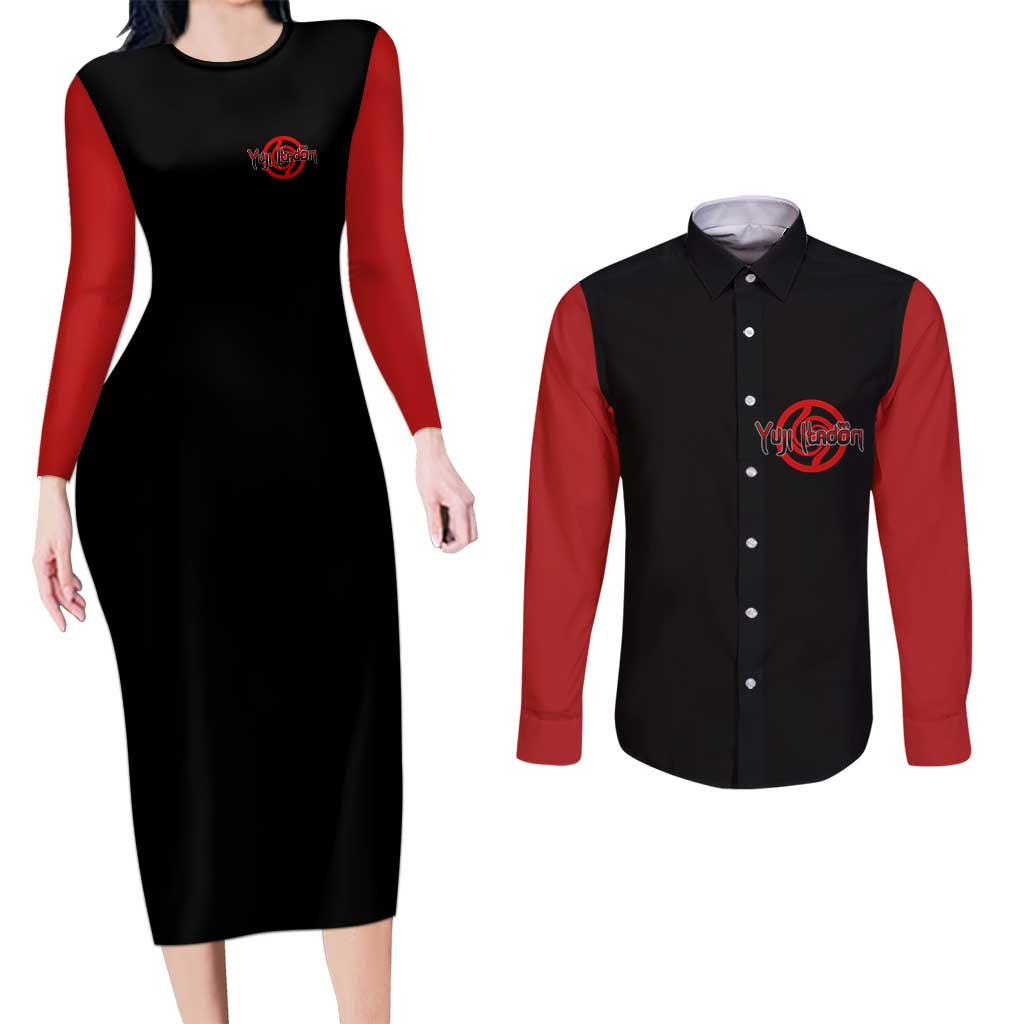 Yuji Itadori - Jujutsu Kaisen Couples Matching Long Sleeve Bodycon Dress and Long Sleeve Button Shirt Anime Mix Manga Style