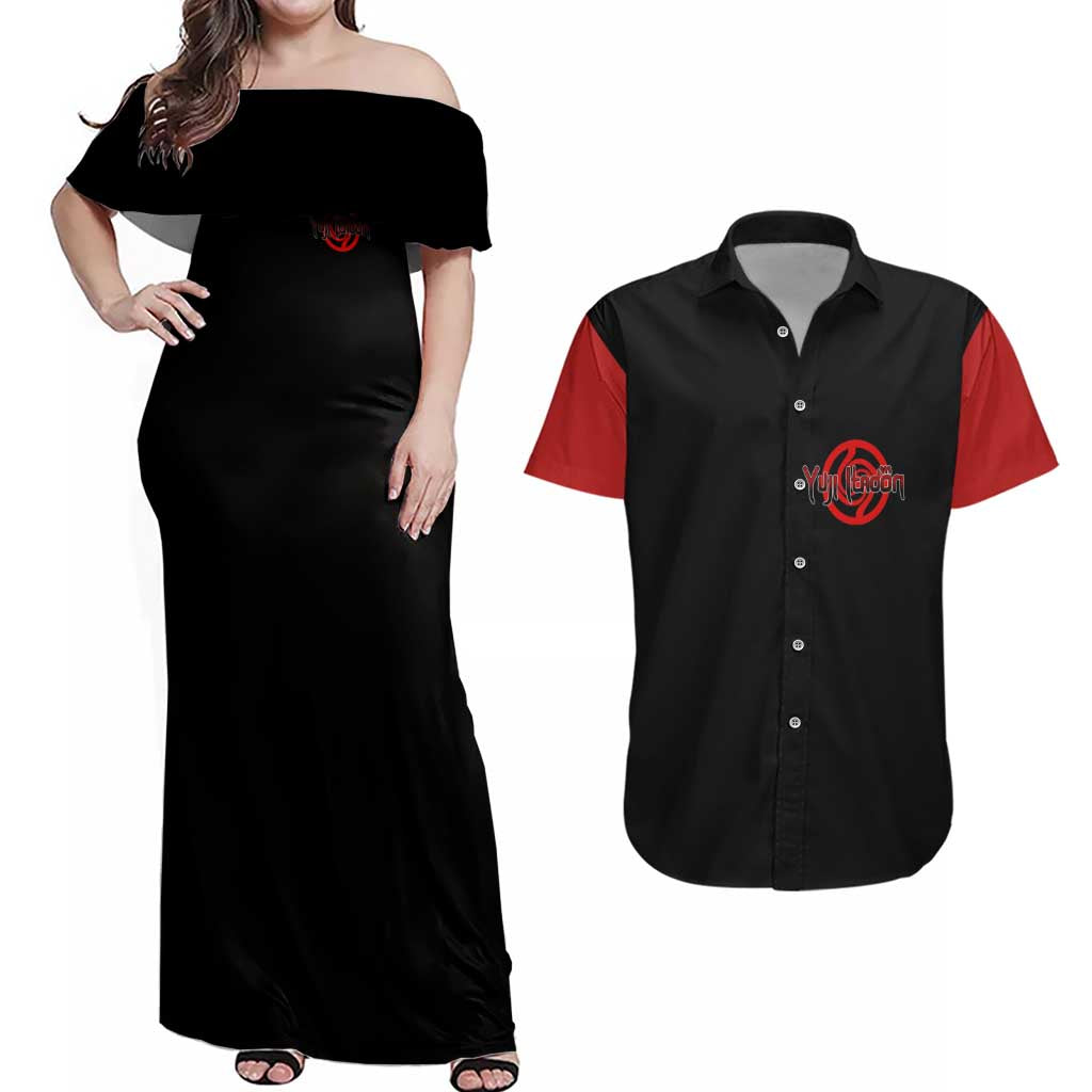 Yuji Itadori - Jujutsu Kaisen Couples Matching Off Shoulder Maxi Dress and Hawaiian Shirt Anime Mix Manga Style