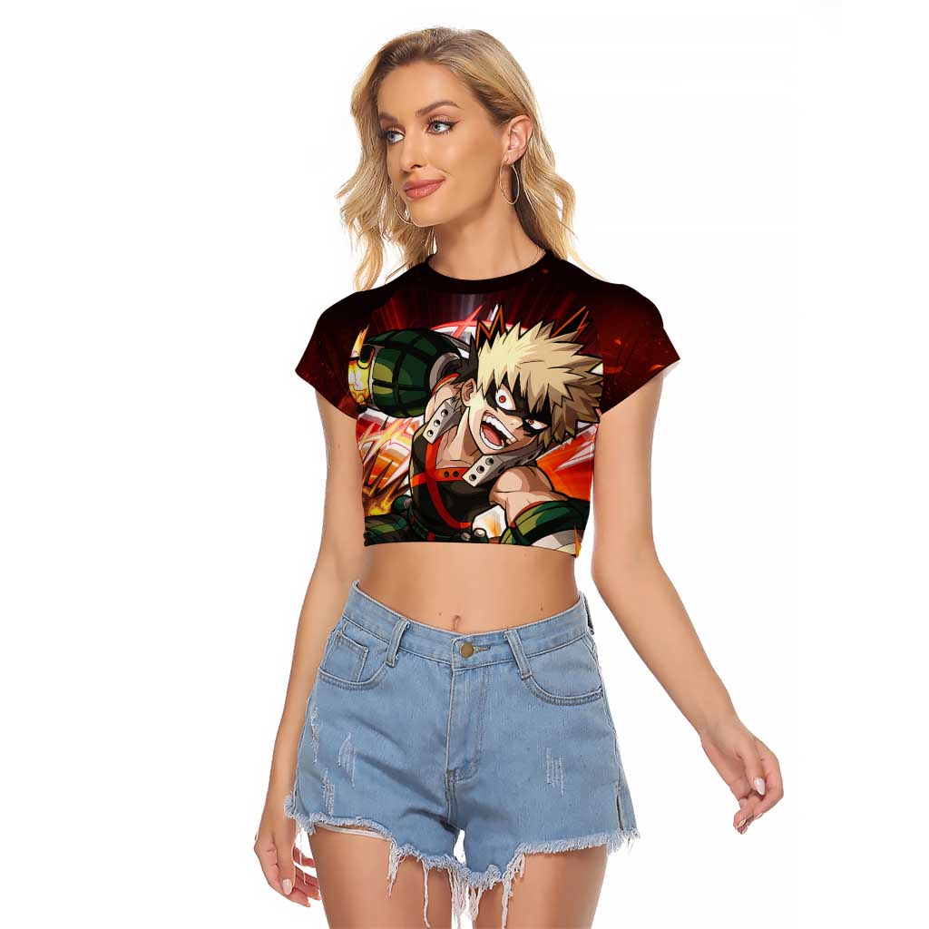 Blazing Bakugo My Hero Academia Raglan Cropped T Shirt Anime Style