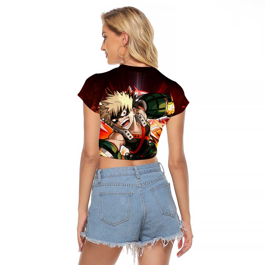 Blazing Bakugo My Hero Academia Raglan Cropped T Shirt Anime Style