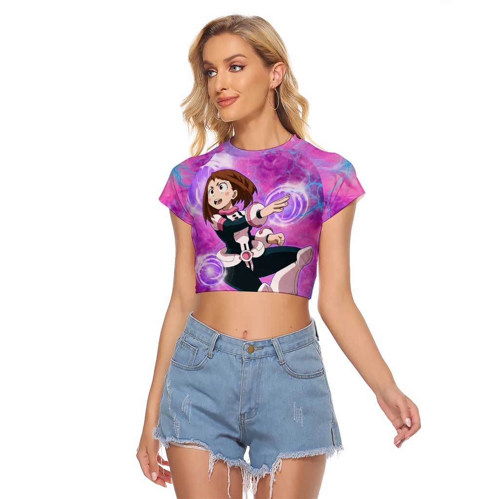 Trippy Uraraka Ochako My Hero Academia Raglan Cropped T Shirt Anime Mix Tie Dye Style