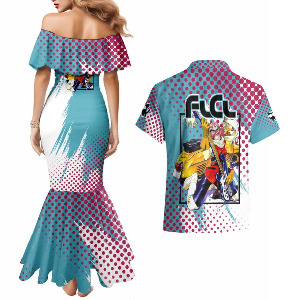 Neon FLCL Couples Matching Mermaid Dress and Hawaiian Shirt Anime Style