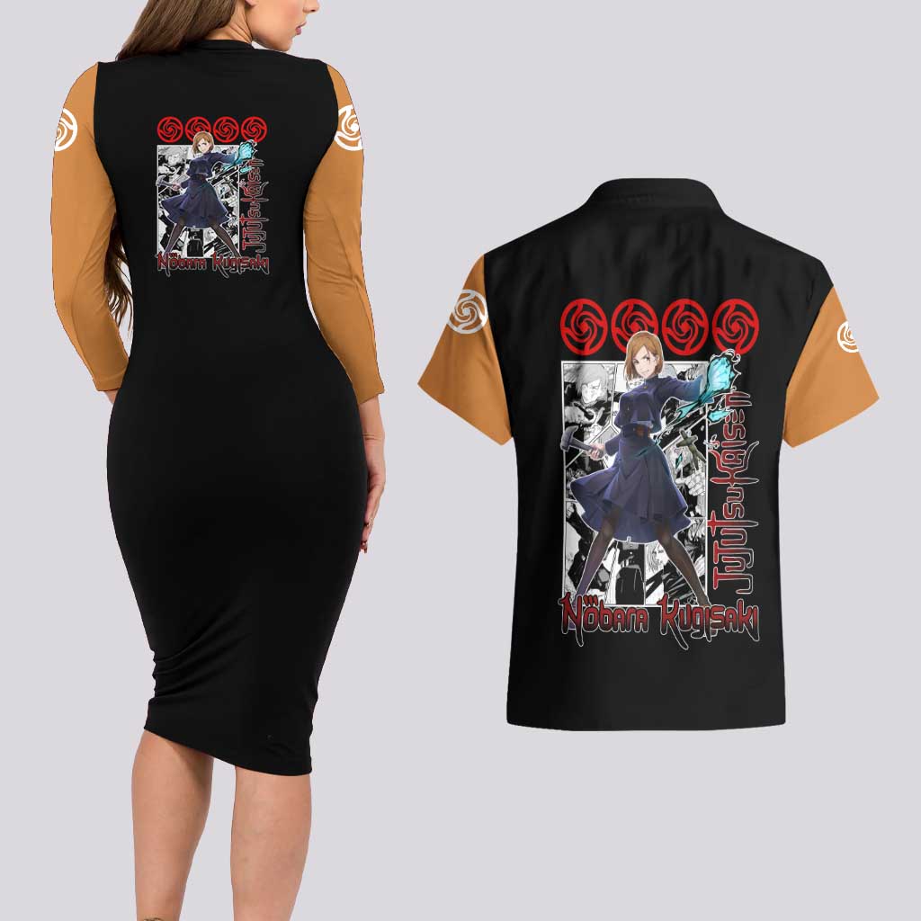 Nobara Kugisaki  - Jujutsu Kaisen Couples Matching Long Sleeve Bodycon Dress and Hawaiian Shirt Anime Mix Manga Style