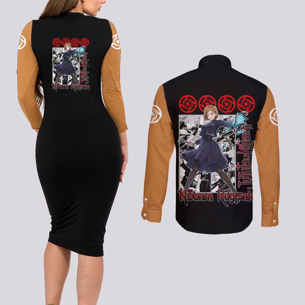 Nobara Kugisaki  - Jujutsu Kaisen Couples Matching Long Sleeve Bodycon Dress and Long Sleeve Button Shirt Anime Mix Manga Style