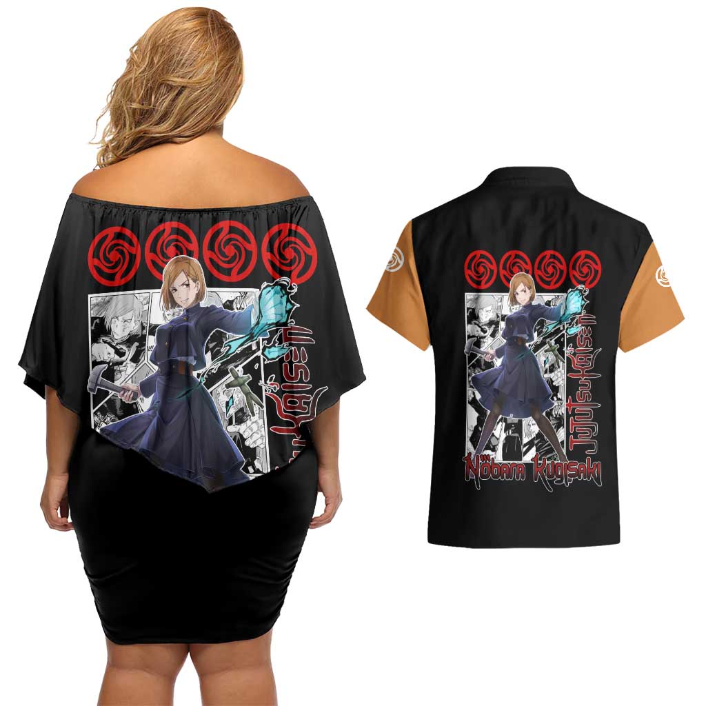 Nobara Kugisaki  - Jujutsu Kaisen Couples Matching Off Shoulder Short Dress and Hawaiian Shirt Anime Mix Manga Style