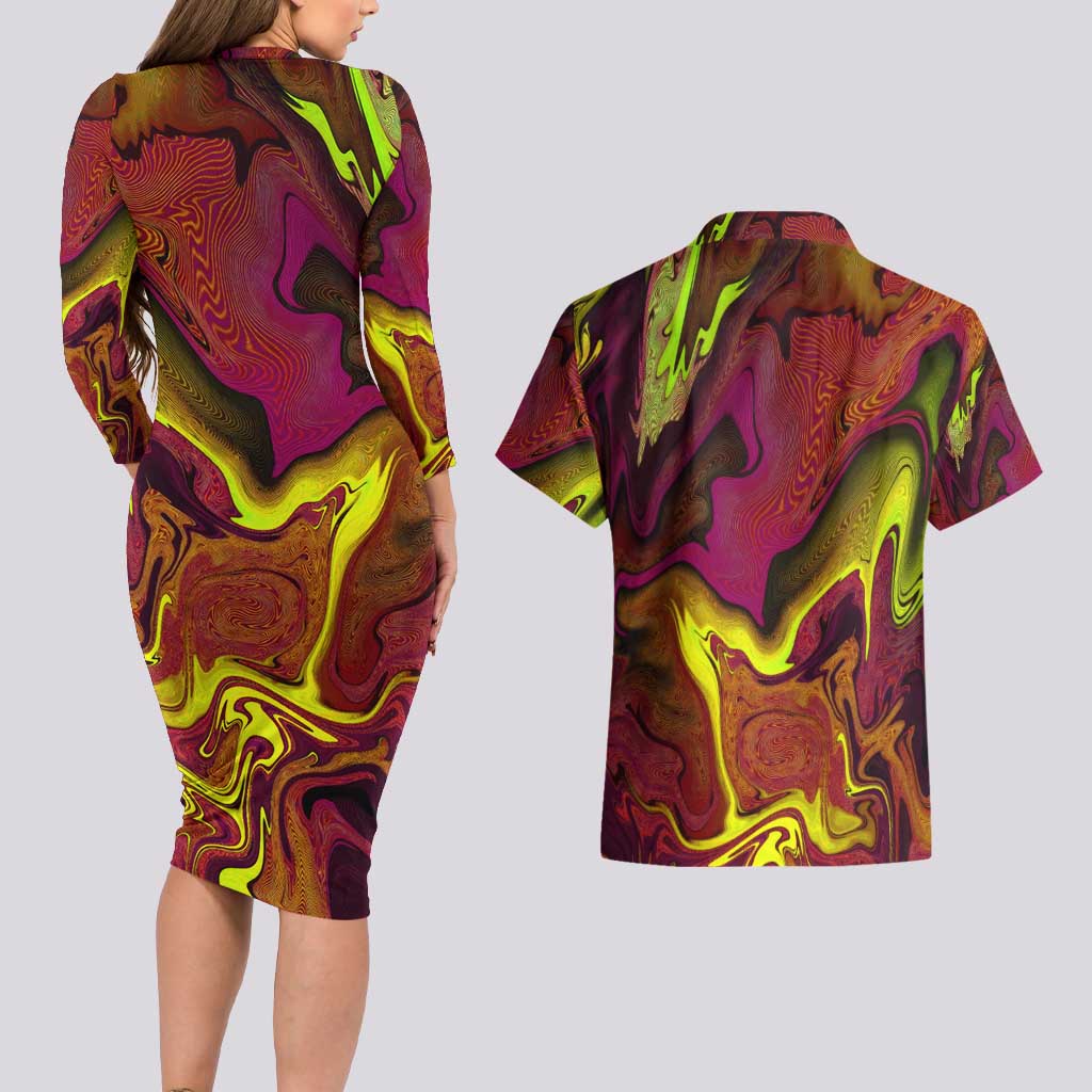 Naruto Neon Bond Akatsuki Couples Matching Long Sleeve Bodycon Dress and Hawaiian Shirt Anime Mix Trippy Style