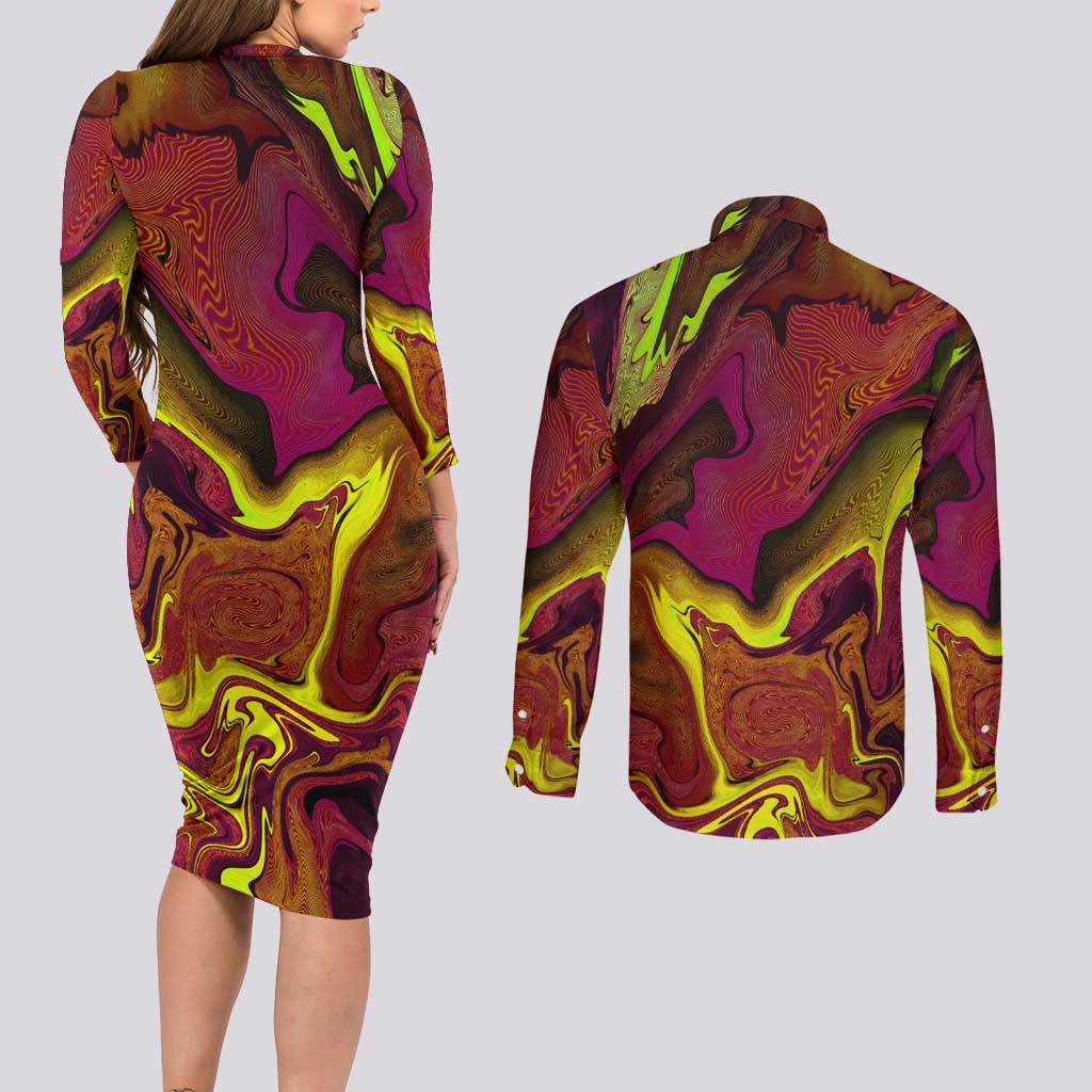 Naruto Neon Bond Akatsuki Couples Matching Long Sleeve Bodycon Dress and Long Sleeve Button Shirt Anime Mix Trippy Style