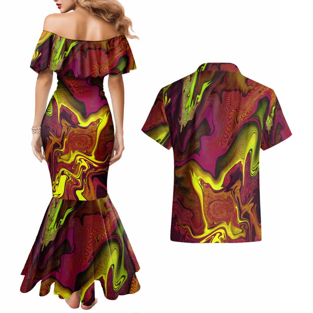 Naruto Neon Bond Akatsuki Couples Matching Mermaid Dress and Hawaiian Shirt Anime Mix Trippy Style