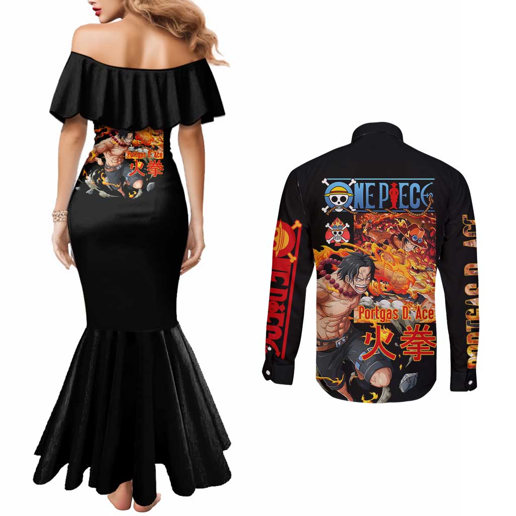 Portgas D. Ace V2 One Piece Couples Matching Mermaid Dress and Long Sleeve Button Shirt Anime Style