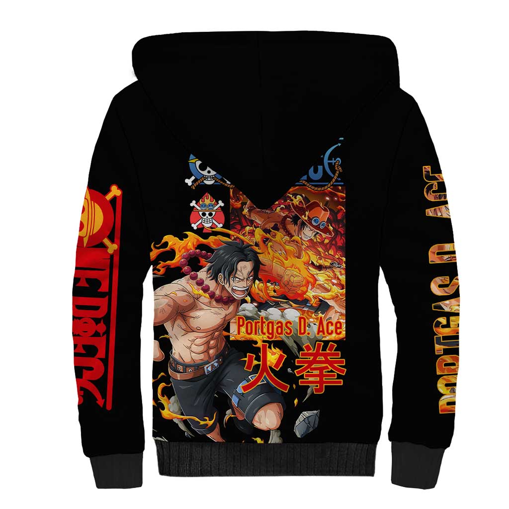 Portgas D. Ace V2 One Piece Sherpa Hoodie Anime Style