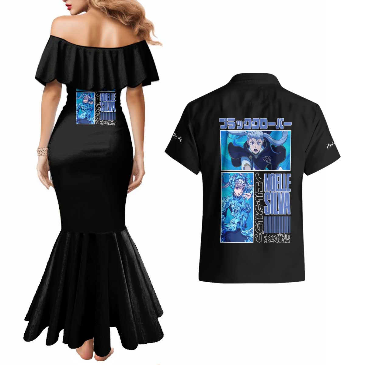Noelle Silva Black Clover Couples Matching Mermaid Dress and Hawaiian Shirt Anime Style