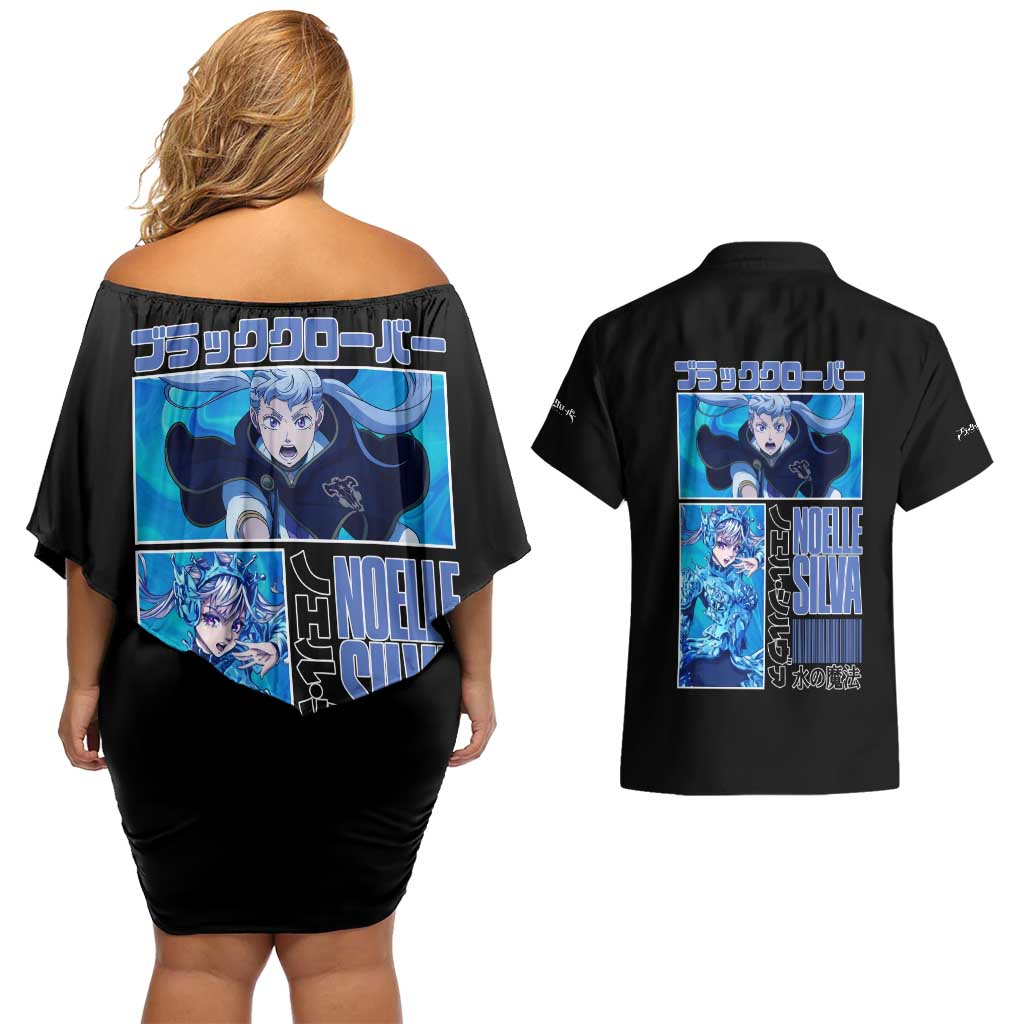 Noelle Silva Black Clover Couples Matching Off Shoulder Short Dress and Hawaiian Shirt Anime Style