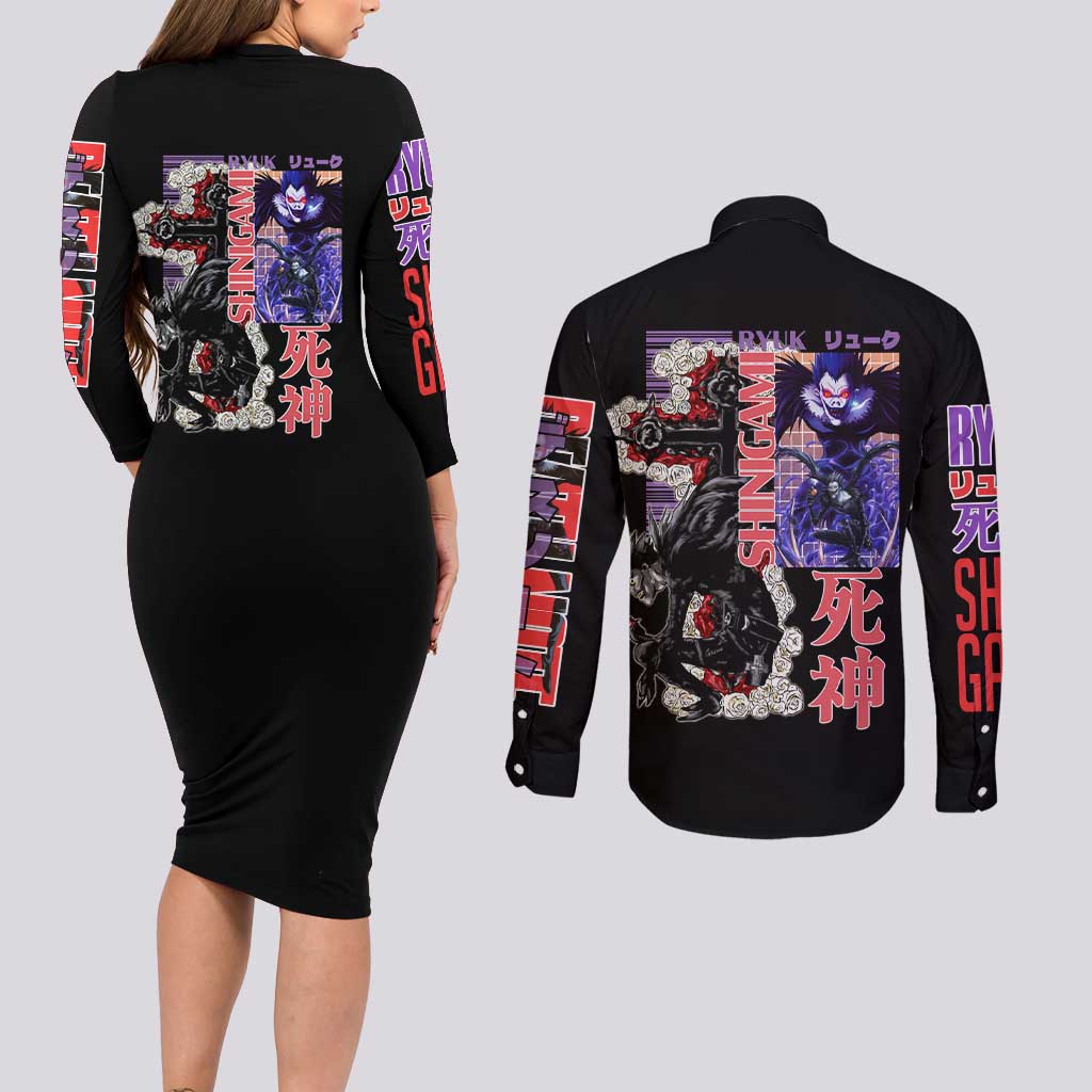 Ryuk Death Note Couples Matching Long Sleeve Bodycon Dress and Long Sleeve Button Shirt Anime Style