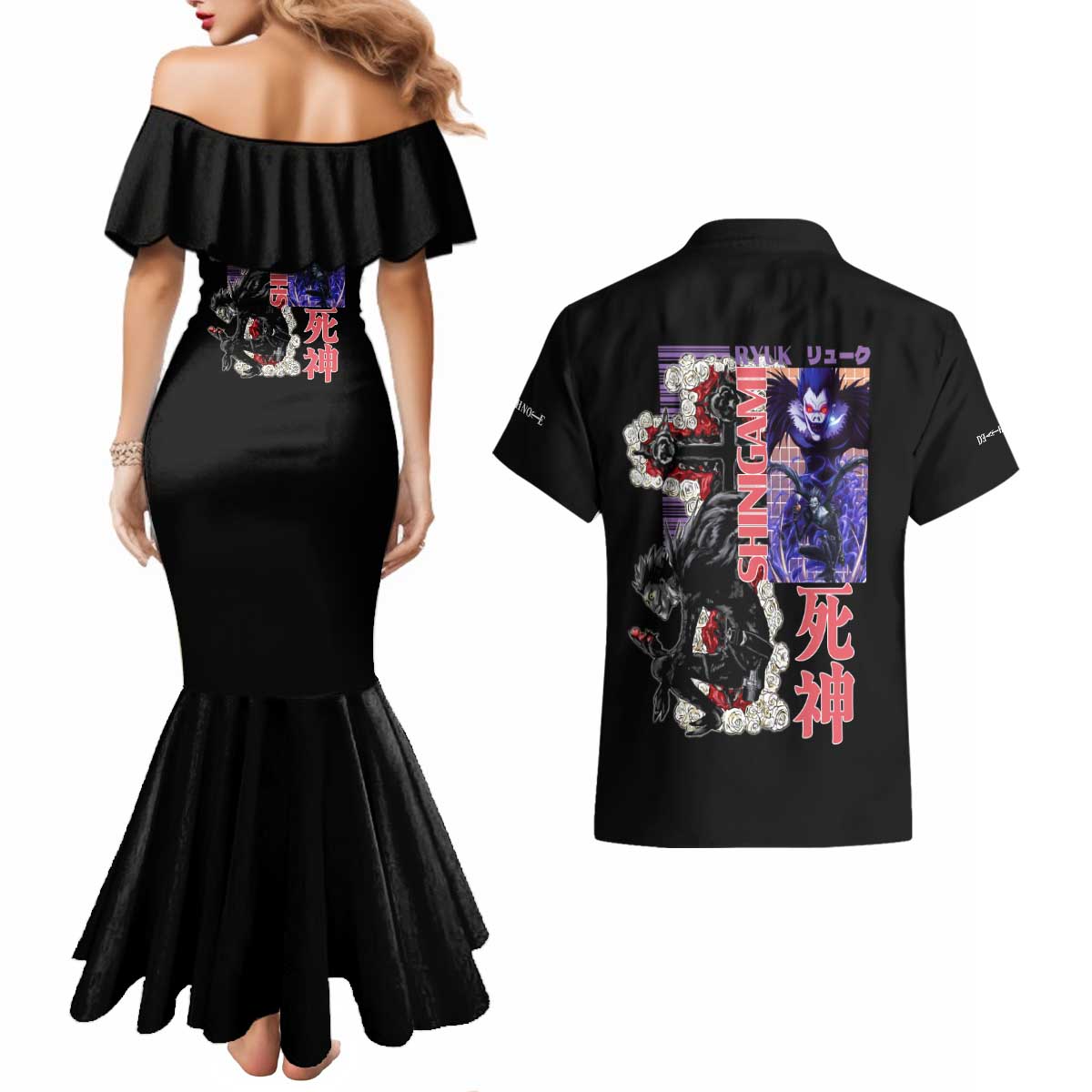 Ryuk Death Note Couples Matching Mermaid Dress and Hawaiian Shirt Anime Style