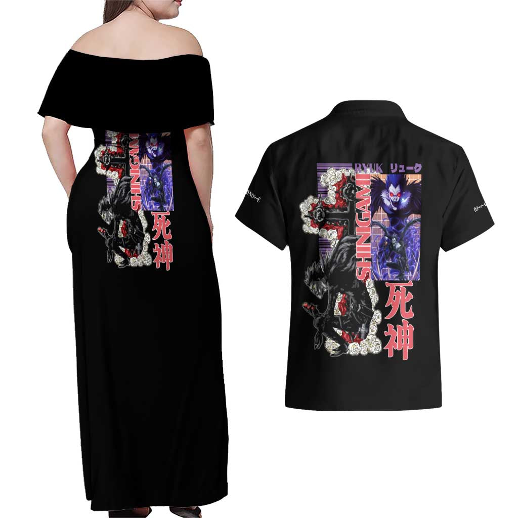 Ryuk Death Note Couples Matching Off Shoulder Maxi Dress and Hawaiian Shirt Anime Style