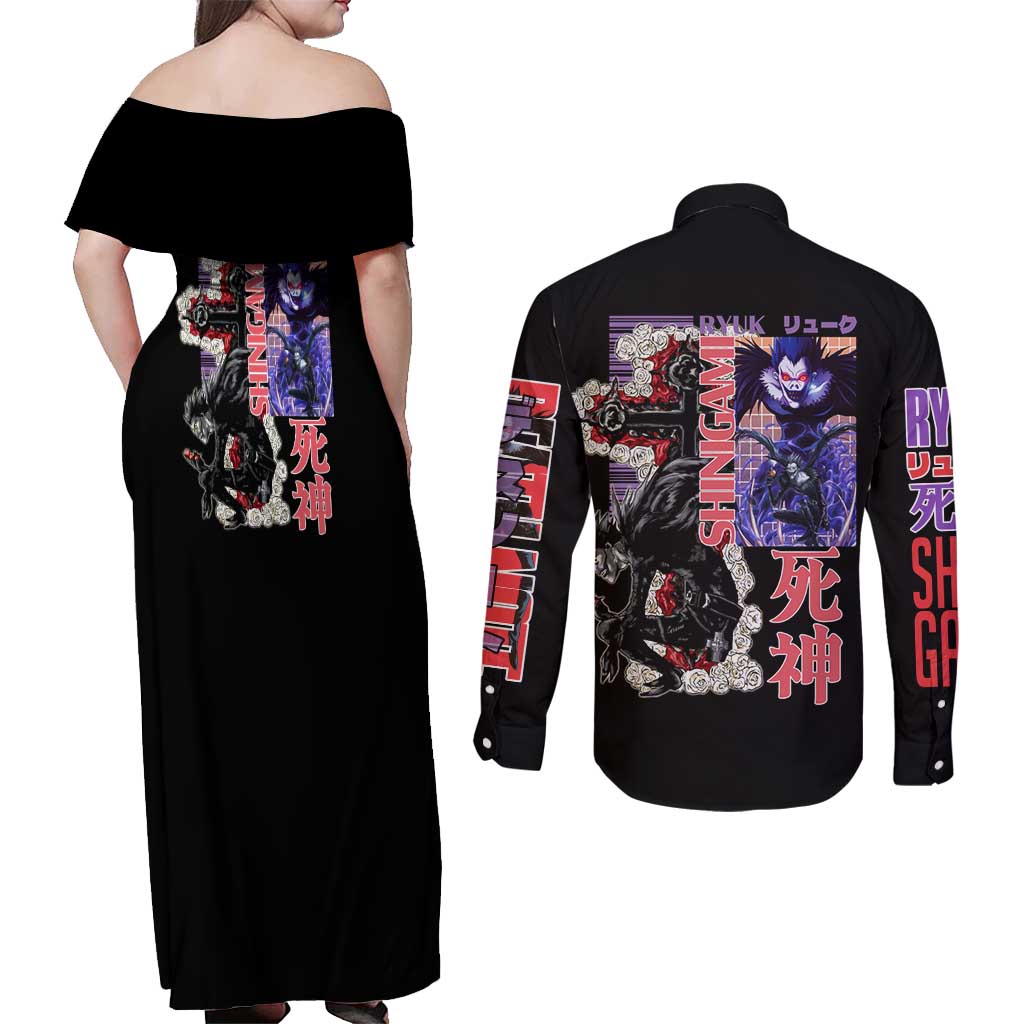 Ryuk Death Note Couples Matching Off Shoulder Maxi Dress and Long Sleeve Button Shirt Anime Style