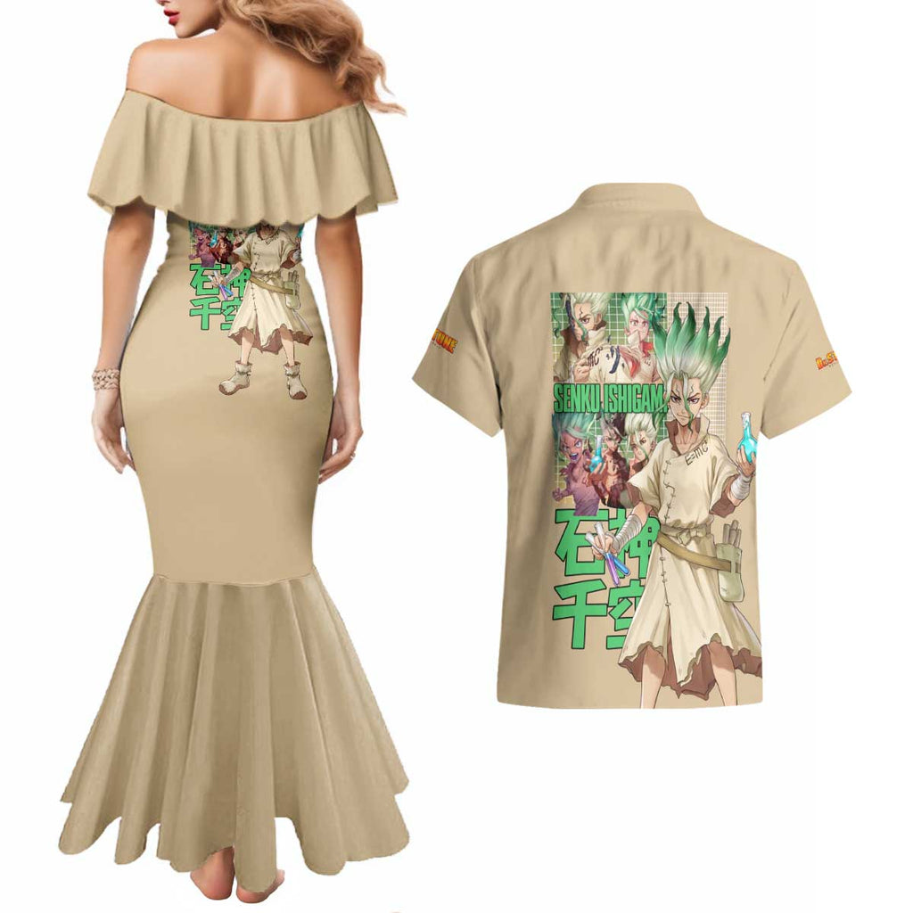 Senku Ishigami Dr. Stone Couples Matching Mermaid Dress and Hawaiian Shirt Anime Style