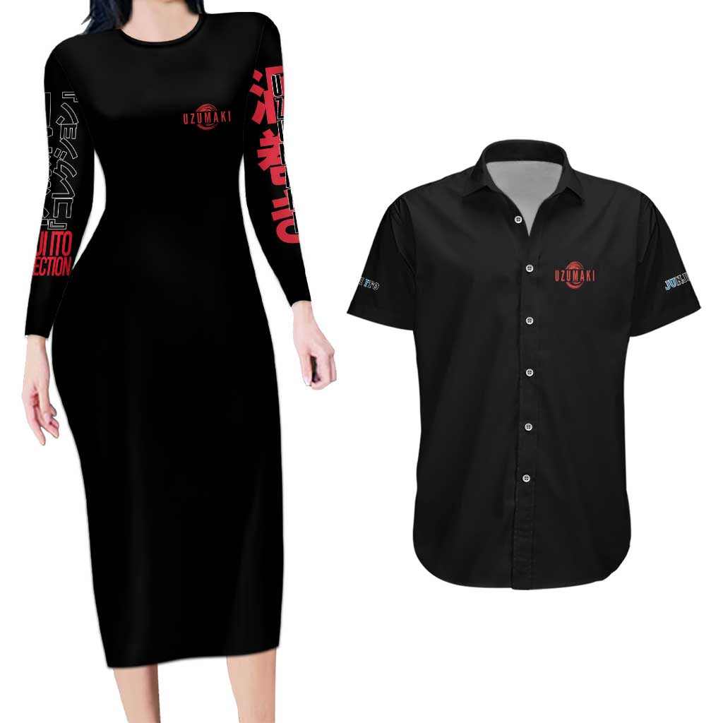 Uzumaki Junji Ito Collection Couples Matching Long Sleeve Bodycon Dress and Hawaiian Shirt Anime Style