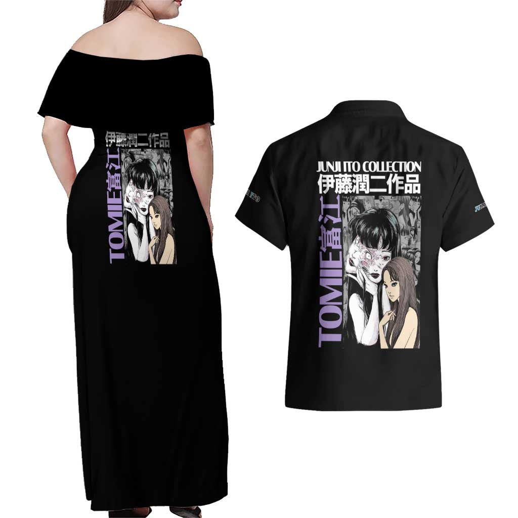 Tomie Junji Ito Collection Couples Matching Off Shoulder Maxi Dress and Hawaiian Shirt Anime Style