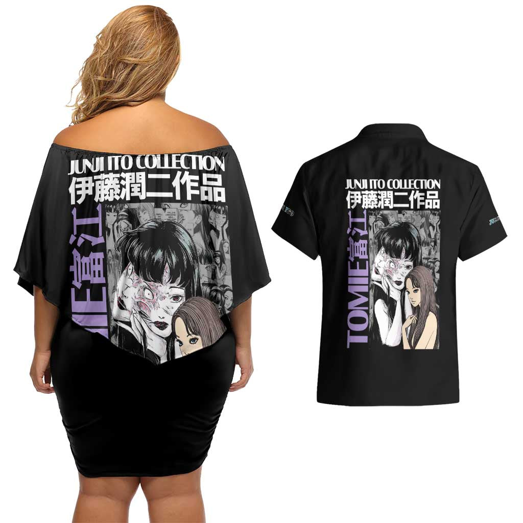 Tomie Junji Ito Collection Couples Matching Off Shoulder Short Dress and Hawaiian Shirt Anime Style
