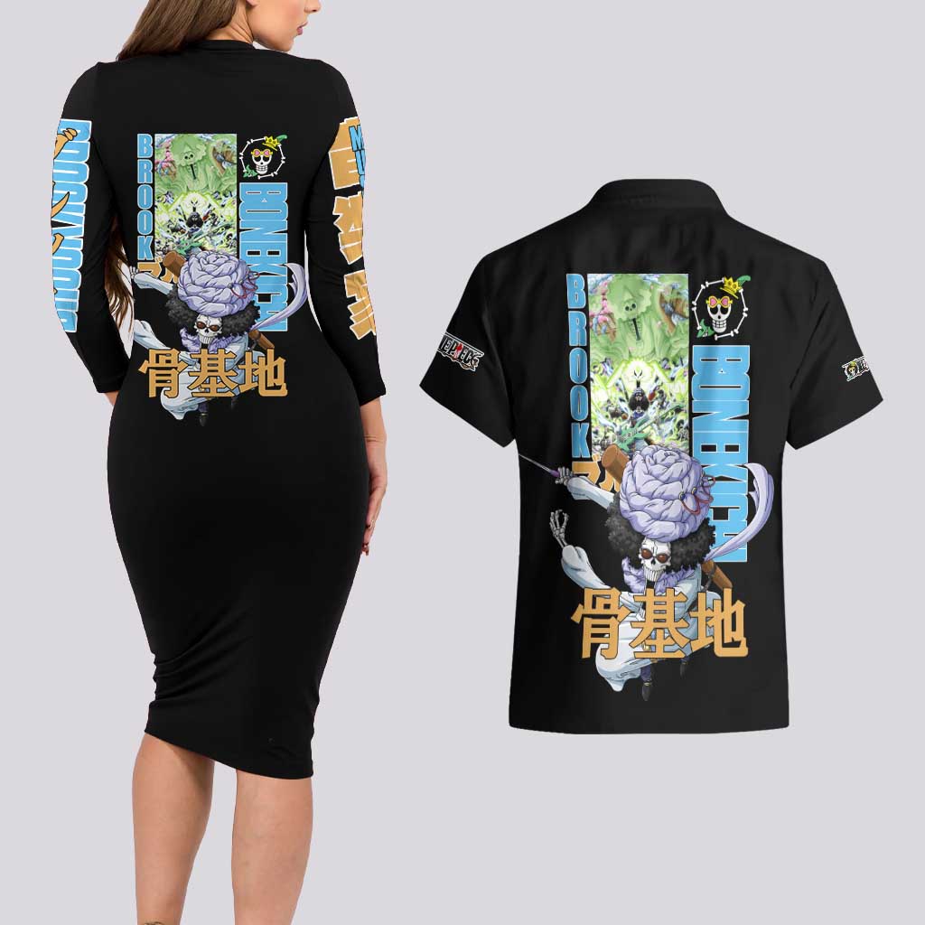 Brook V2 One Piece Couples Matching Long Sleeve Bodycon Dress and Hawaiian Shirt Anime Style