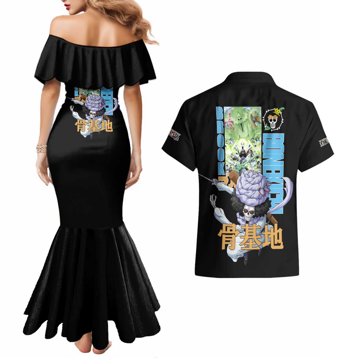 Brook V2 One Piece Couples Matching Mermaid Dress and Hawaiian Shirt Anime Style