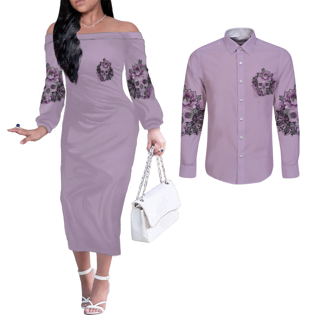i-am-who-i-am-skull-couples-matching-off-the-shoulder-long-sleeve-dress-and-long-sleeve-button-shirt