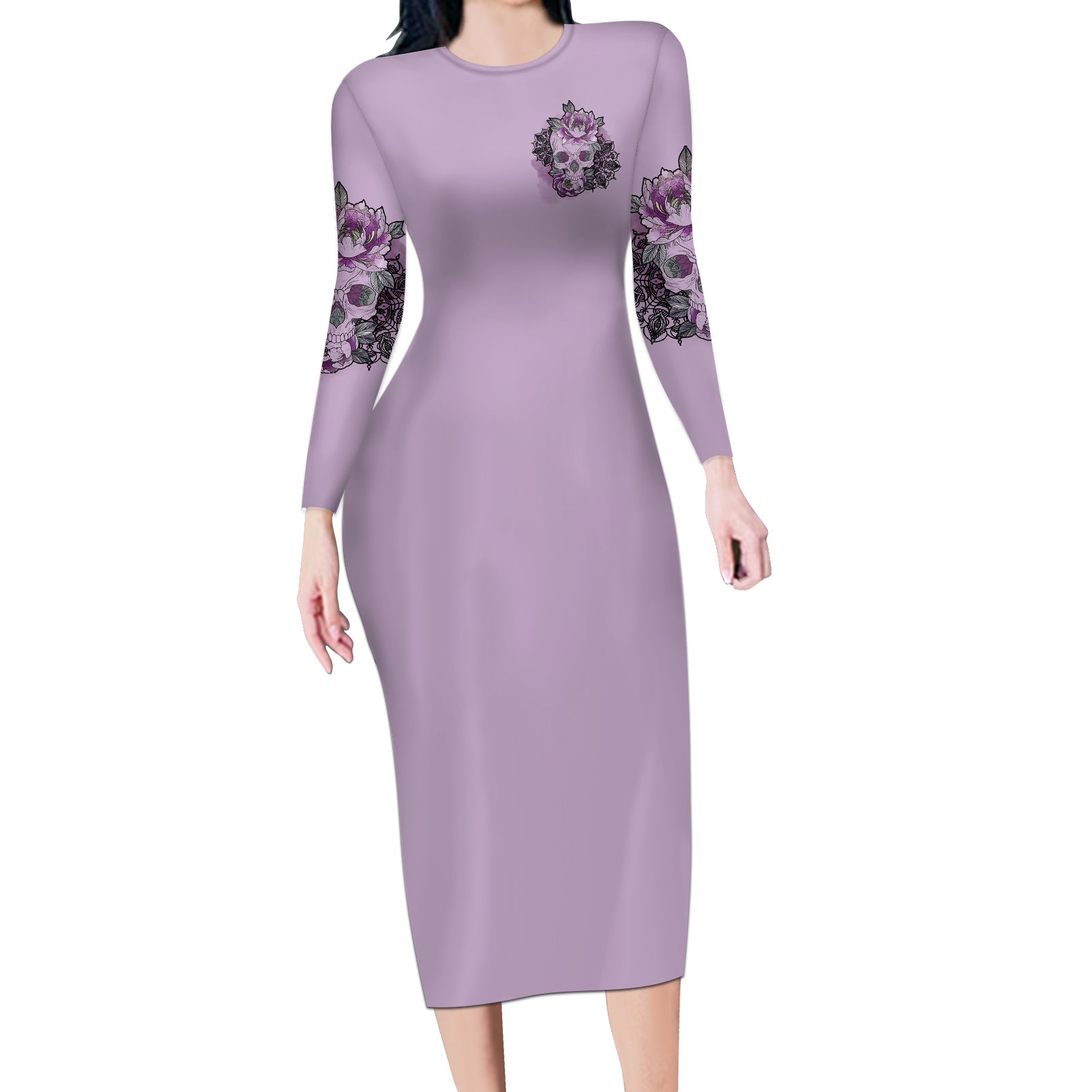 i-am-who-i-am-skull-long-sleeve-bodycon-dress