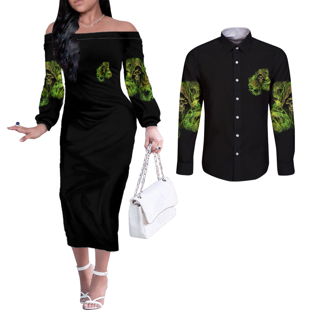 my-give-a-f-is-broken-reaper-couples-matching-off-the-shoulder-long-sleeve-dress-and-long-sleeve-button-shirt