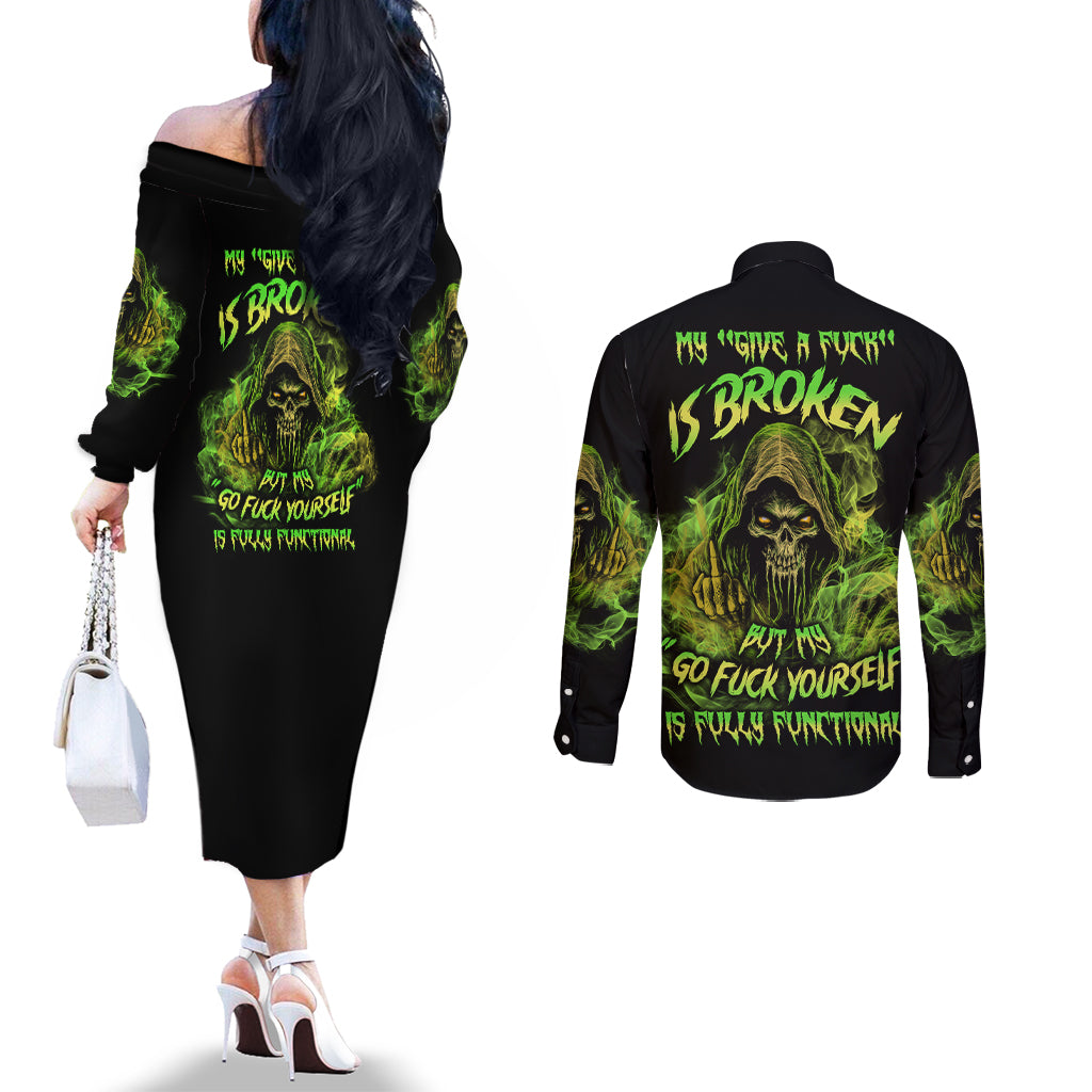 my-give-a-f-is-broken-reaper-couples-matching-off-the-shoulder-long-sleeve-dress-and-long-sleeve-button-shirt