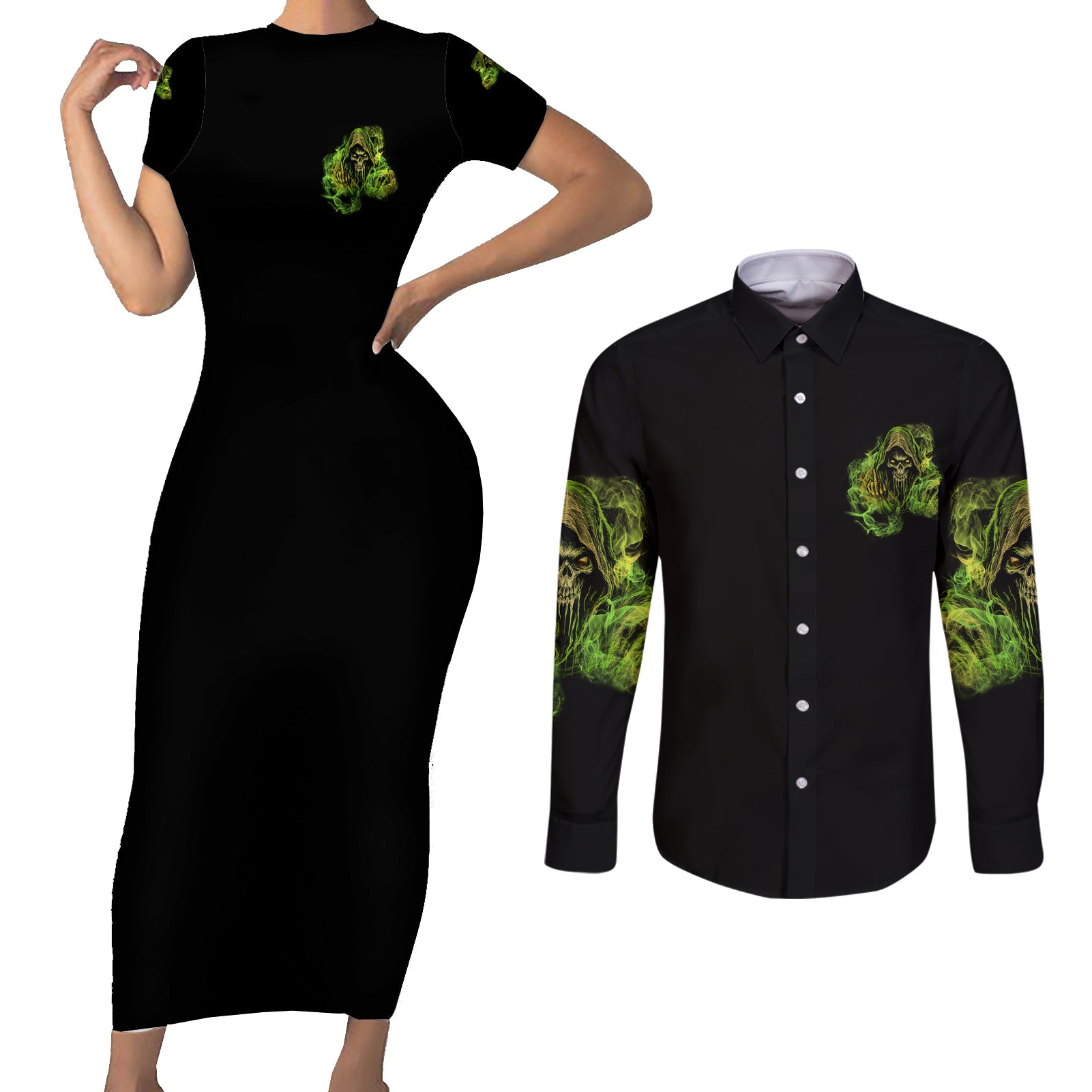 my-give-a-f-is-broken-reaper-couples-matching-short-sleeve-bodycon-dress-and-long-sleeve-button-shirt