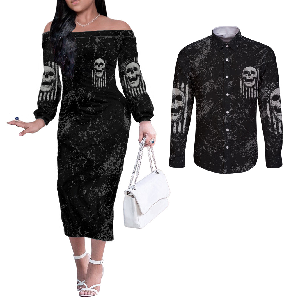 idgaf-flag-skull-couples-matching-off-the-shoulder-long-sleeve-dress-and-long-sleeve-button-shirt
