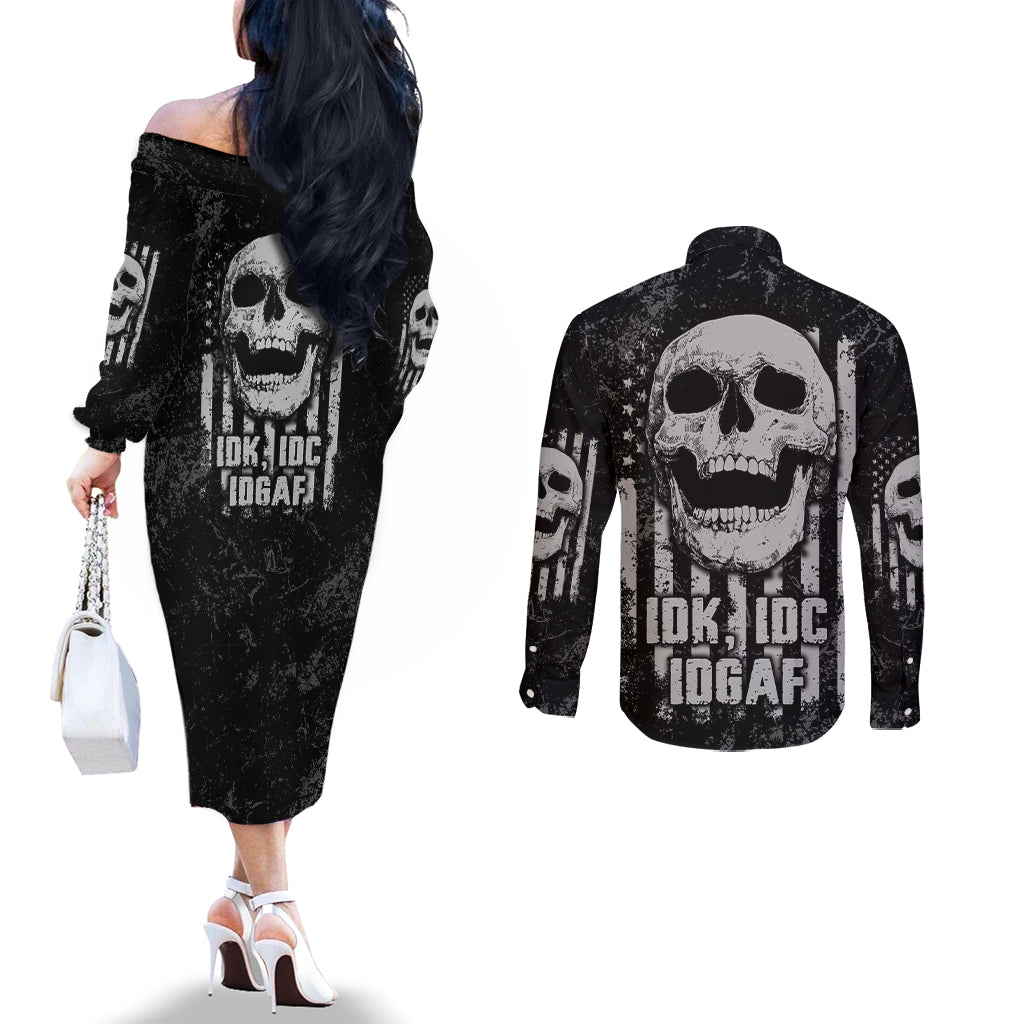 idgaf-flag-skull-couples-matching-off-the-shoulder-long-sleeve-dress-and-long-sleeve-button-shirt