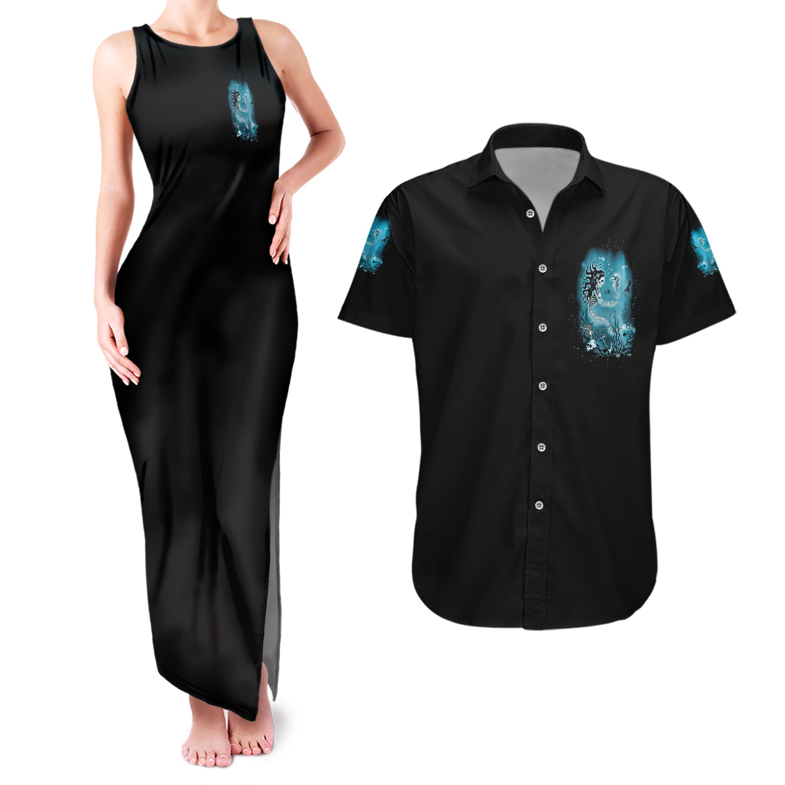 salty-witch-mermaid-halloween-couples-matching-tank-maxi-dress-and-hawaiian-shirt