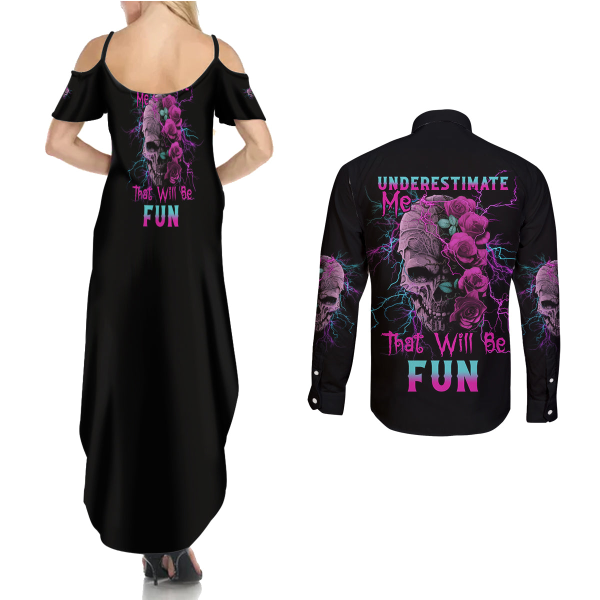 underestimate-me-rose-skull-couples-matching-summer-maxi-dress-and-long-sleeve-button-shirt