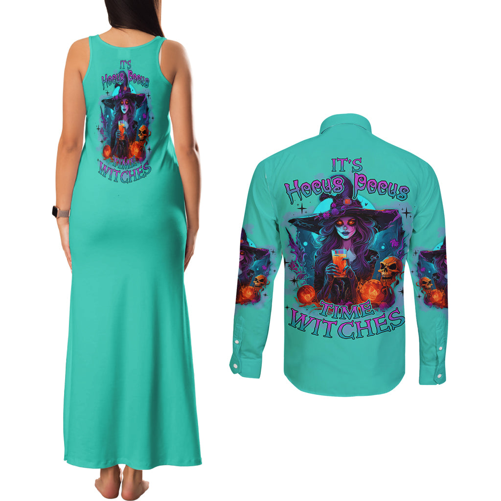 hocus-pocus-time-witches-halloween-couples-matching-tank-maxi-dress-and-long-sleeve-button-shirt