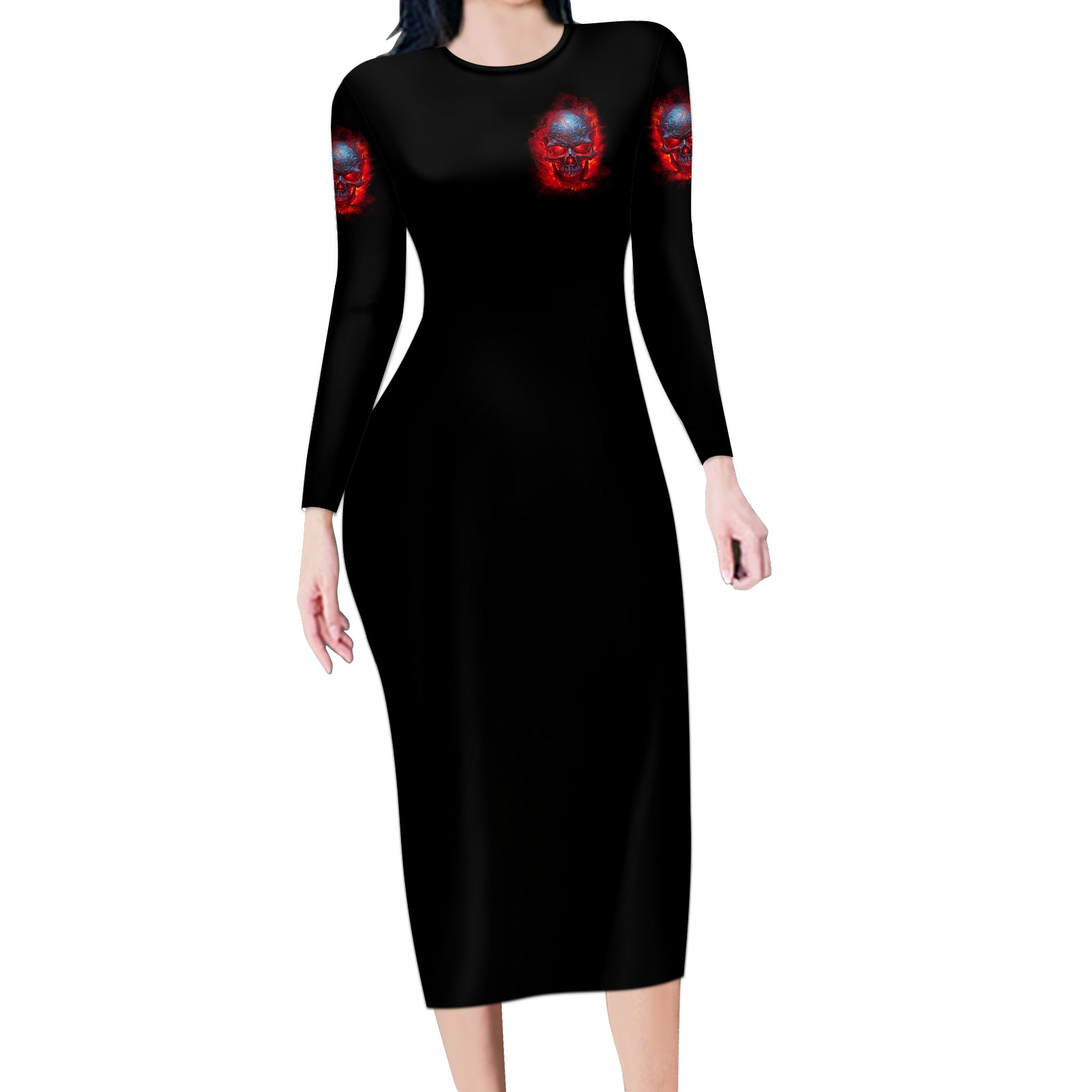 when-i-was-born-fire-skull-long-sleeve-bodycon-dress
