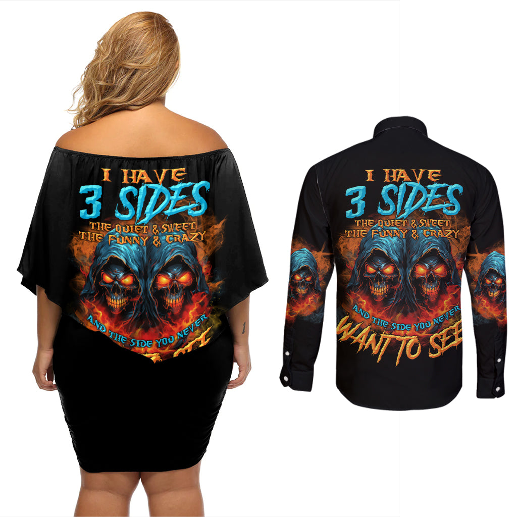 i-have-3-sides-skull-reaper-couples-matching-off-shoulder-short-dress-and-long-sleeve-button-shirt