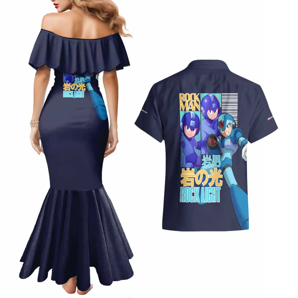 Rock Man Mega Man Couples Matching Mermaid Dress and Hawaiian Shirt Japan Anime Style