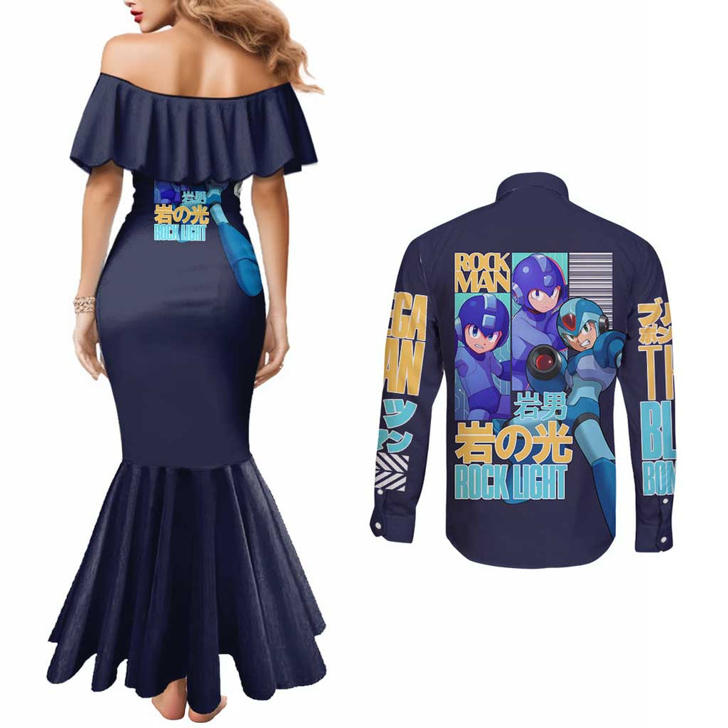 Rock Man Mega Man Couples Matching Mermaid Dress and Long Sleeve Button Shirt Japan Anime Style