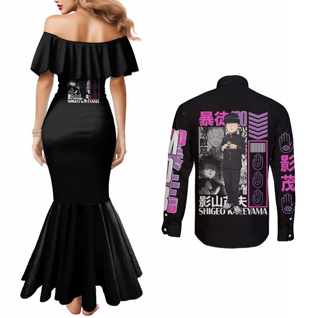 Shigeo Kageyama V2 Mob Psycho 100 Couples Matching Mermaid Dress and Long Sleeve Button Shirt Japan Anime Style