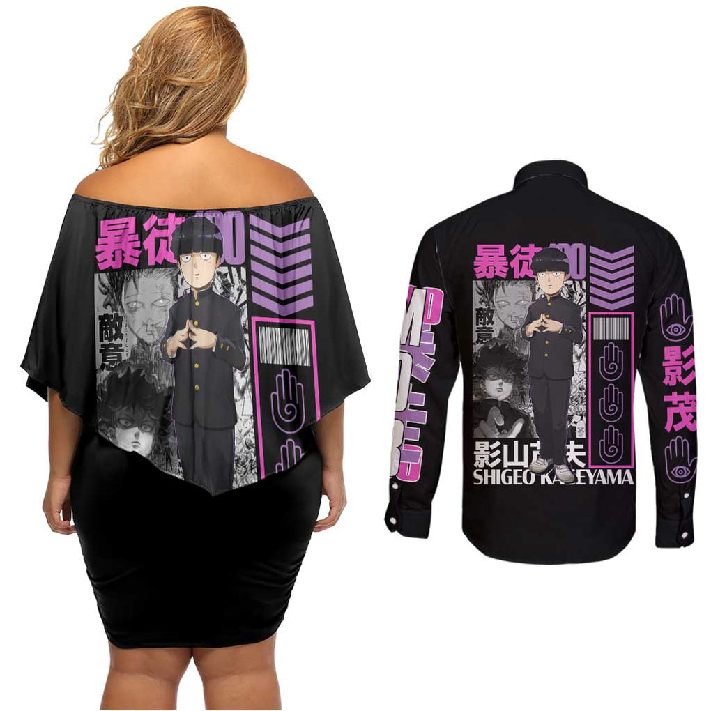 Shigeo Kageyama V2 Mob Psycho 100 Couples Matching Off Shoulder Short Dress and Long Sleeve Button Shirt Japan Anime Style