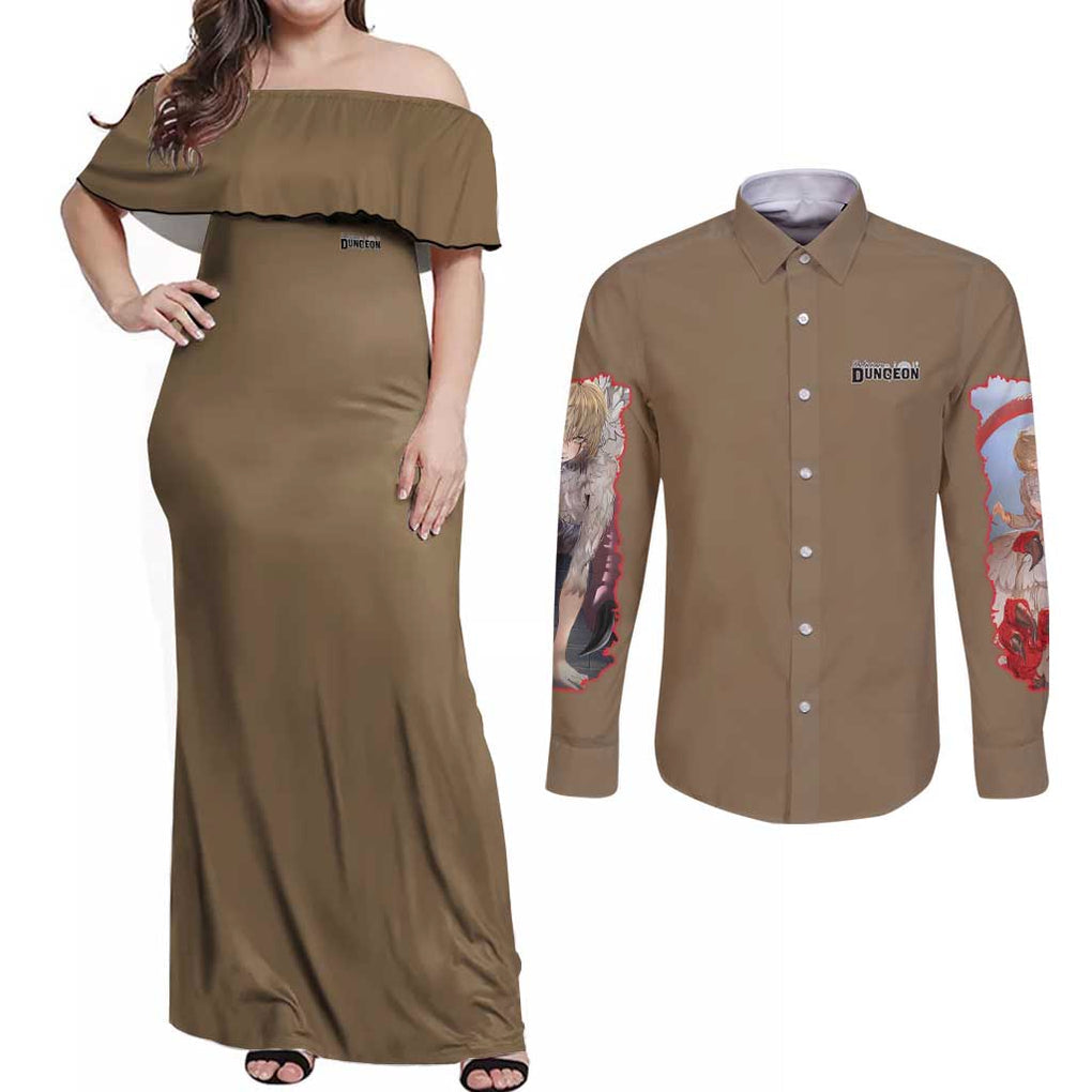 Falin Touden Delicious in Dungeon Couples Matching Off Shoulder Maxi Dress and Long Sleeve Button Shirt Japan Anime Style