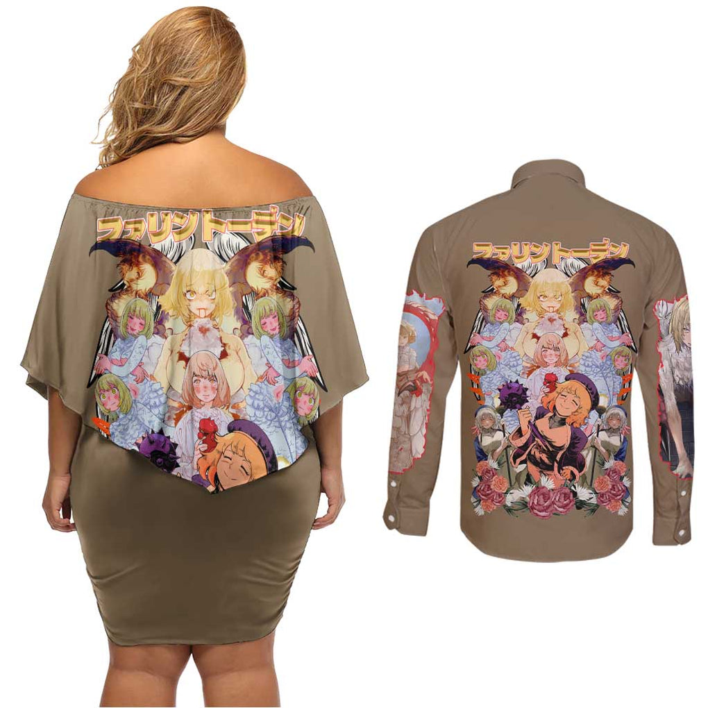 Falin Touden Delicious in Dungeon Couples Matching Off Shoulder Short Dress and Long Sleeve Button Shirt Japan Anime Style