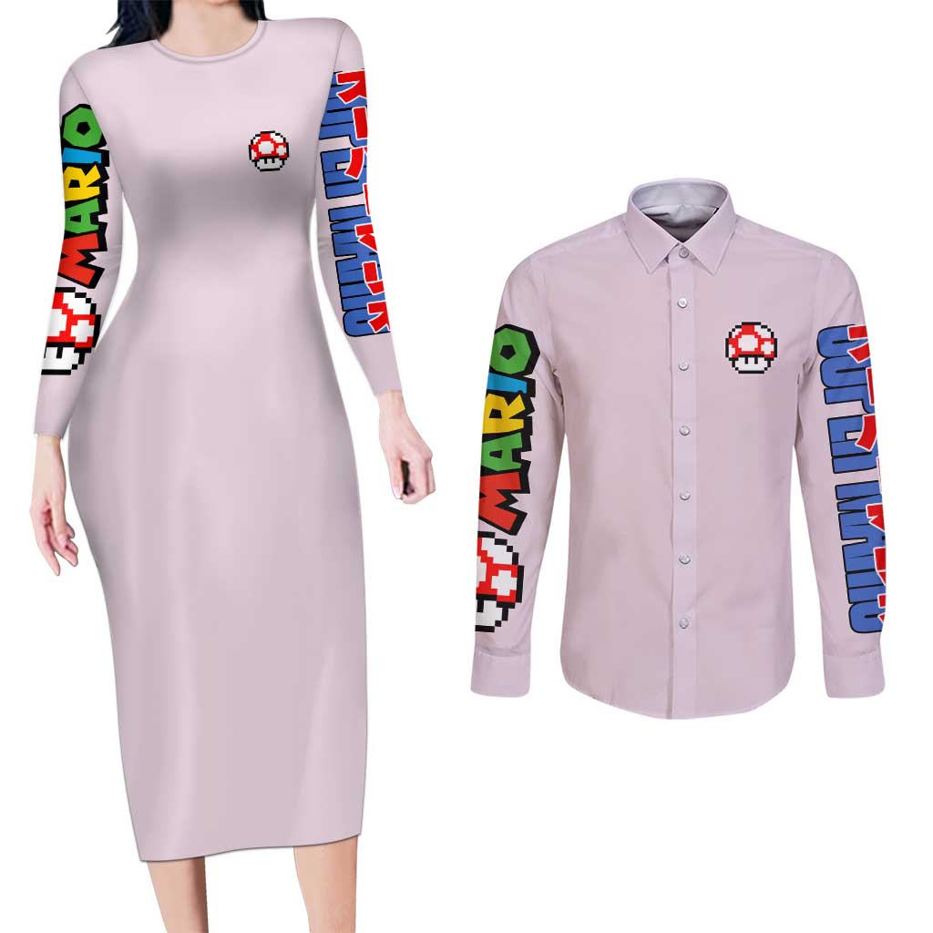 Toad Mario Bros Couples Matching Long Sleeve Bodycon Dress and Long Sleeve Button Shirt Japan Anime Style - The Mazicc