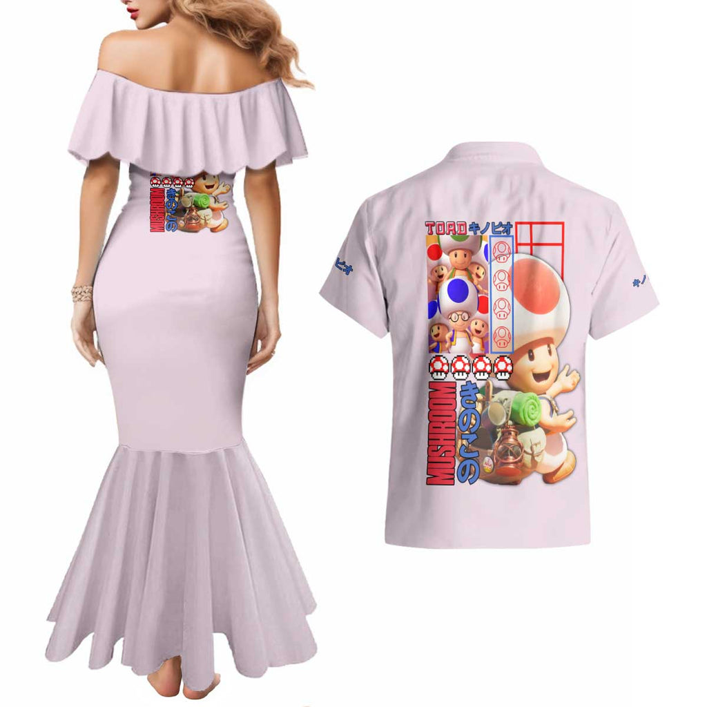 Toad Mario Bros Couples Matching Mermaid Dress and Hawaiian Shirt Japan Anime Style - The Mazicc