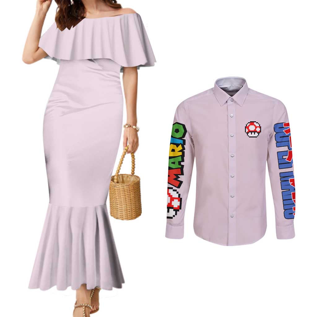 Toad Mario Bros Couples Matching Mermaid Dress and Long Sleeve Button Shirt Japan Anime Style - The Mazicc